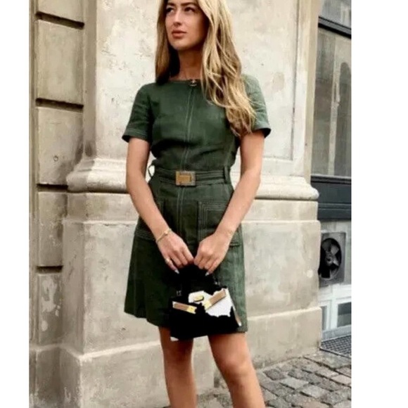 Tory Burch Nadia Green Linen Shift Dress - Picture 1 of 12